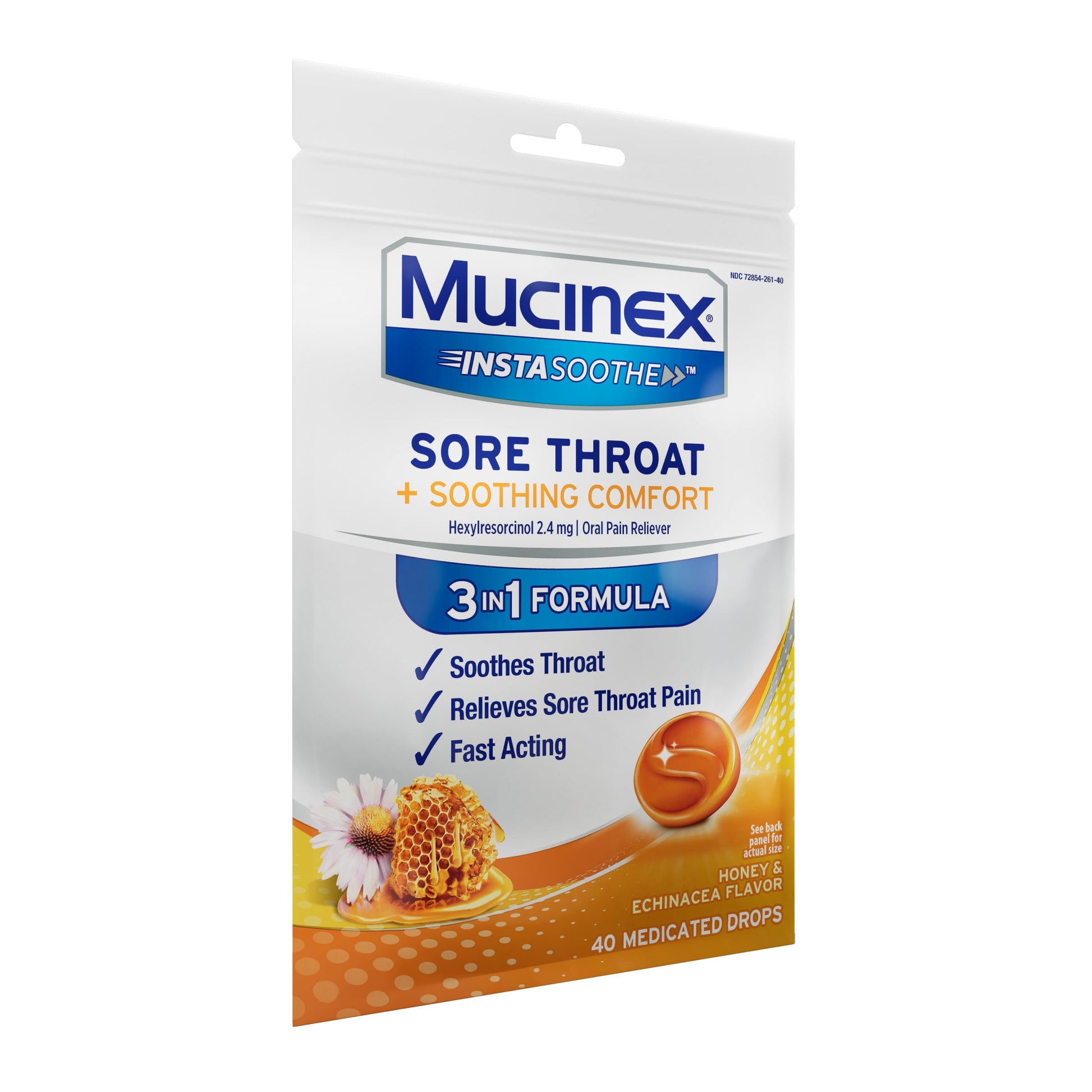 Instasoothe Sore Throat Lozenges, FSA, Honey & Echinacea Flavor, 40 Medicated Throat Drops