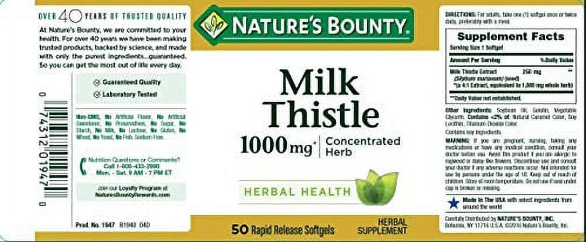 Milk Thistle, Herbal Health Supplement, Supports Liver Health, 1000 Mg, 50 Softgels