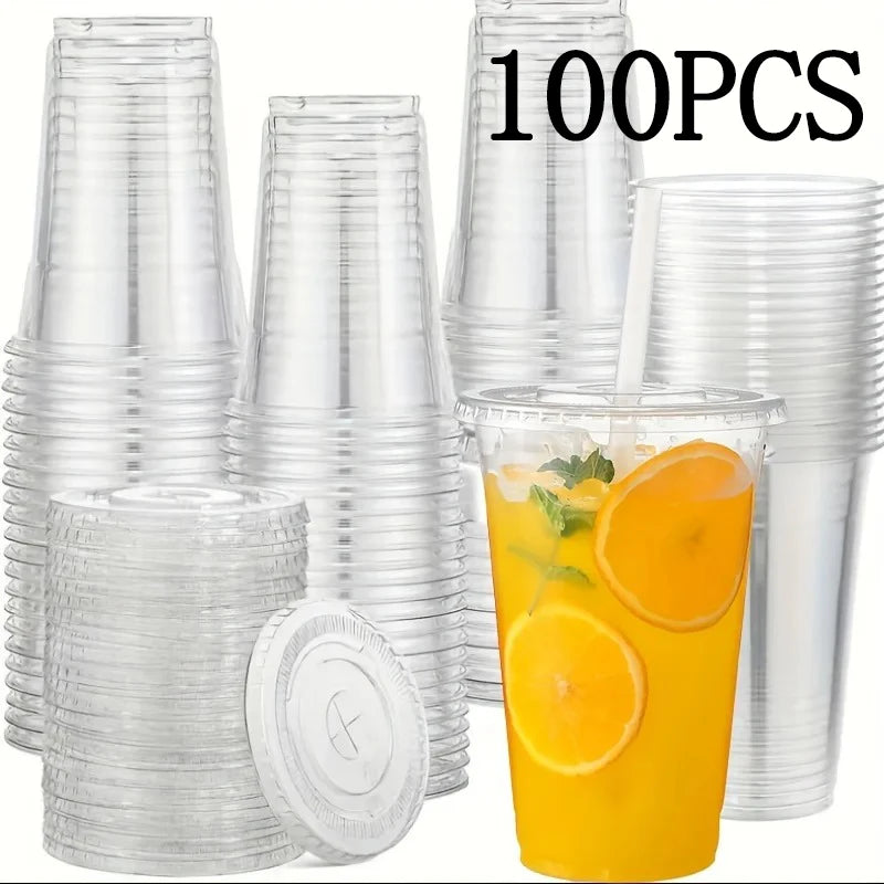 100Sets 12/16OZ Plastic Cups with Lids