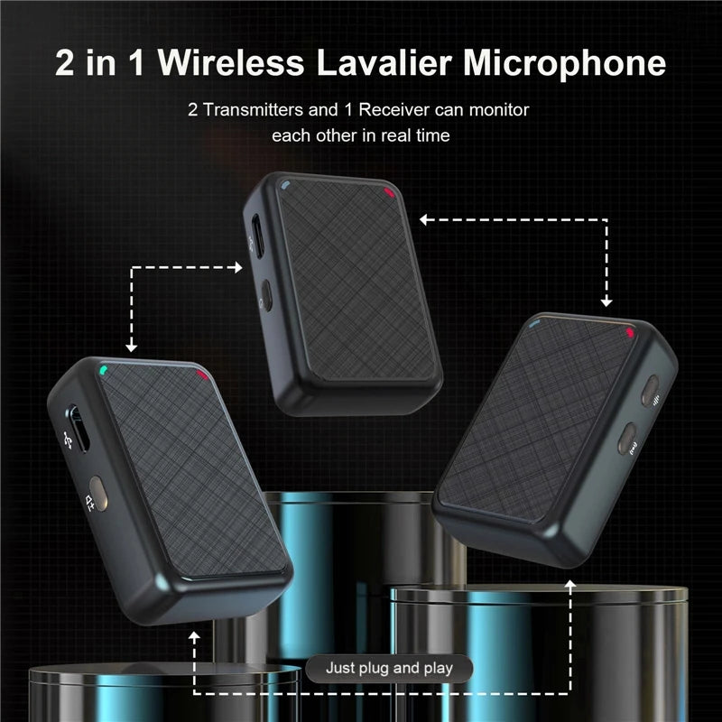 Wireless Dual Channel Lapel Mic System with 98ft range For Smartphone