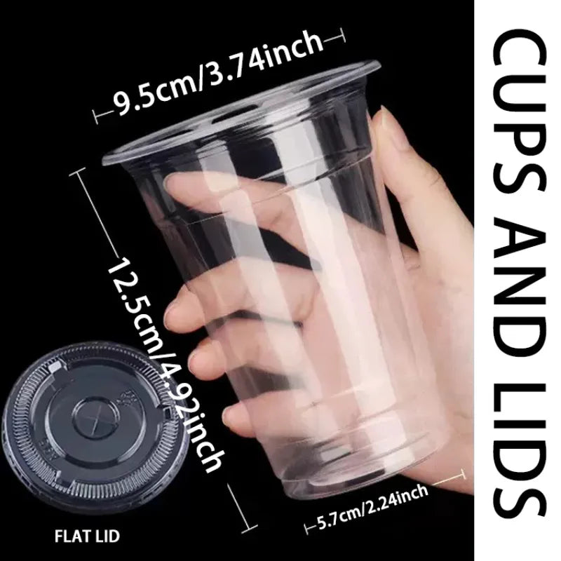 50PCS 16OZ Clear Plastic Cups Flat Lids