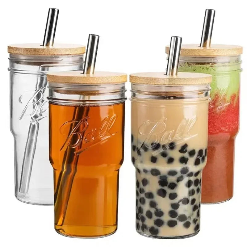 Coffee Glass Cup with Bamboo Lid