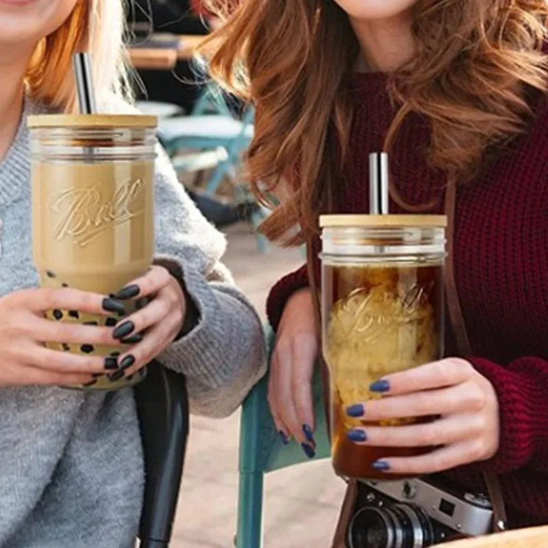 Coffee Glass Cup with Bamboo Lid