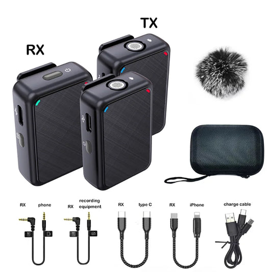 Wireless Dual Channel Lapel Mic System with 98ft range For Smartphone