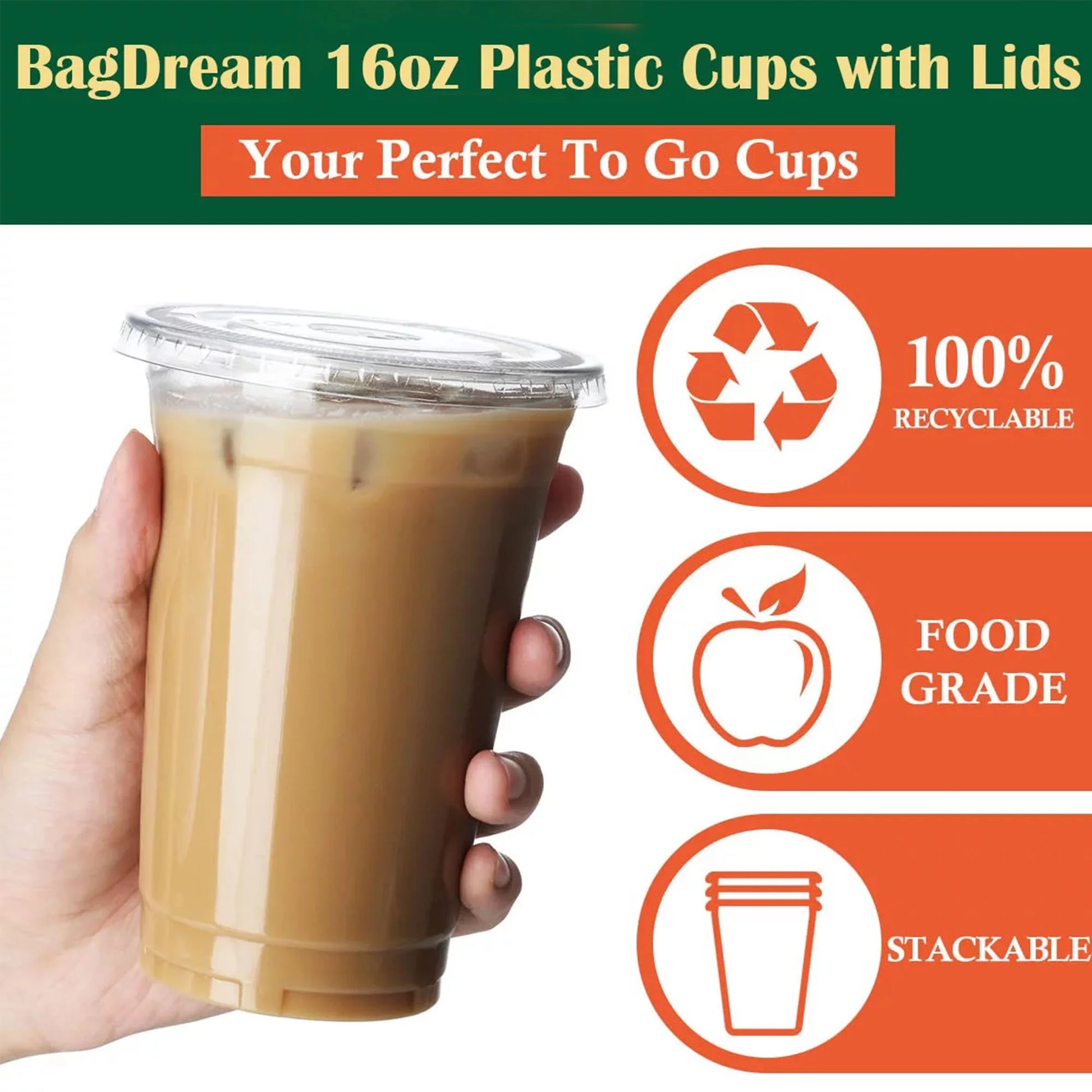 100 Pack 16 Oz Clear Plastic Cups with Lids, Disposable Clear Drink Cups with Lids for Party